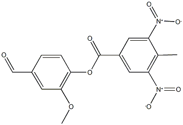 4-formyl-2-methoxyphenyl 3,5-bisnitro-4-methylbenzoate Struktur