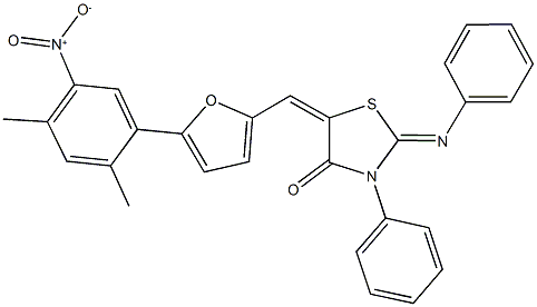 5-[(5-{5-nitro-2,4-dimethylphenyl}-2-furyl)methylene]-3-phenyl-2-(phenylimino)-1,3-thiazolidin-4-one Struktur