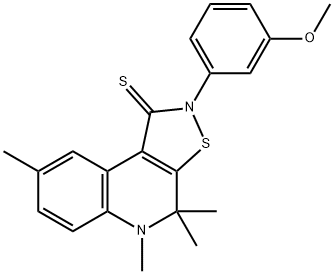 2-(3-methoxyphenyl)-4,4,5,8-tetramethyl-4,5-dihydroisothiazolo[5,4-c]quinoline-1(2H)-thione Struktur