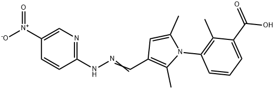 3-[3-(2-{5-nitro-2-pyridinyl}carbohydrazonoyl)-2,5-dimethyl-1H-pyrrol-1-yl]-2-methylbenzoic acid Struktur