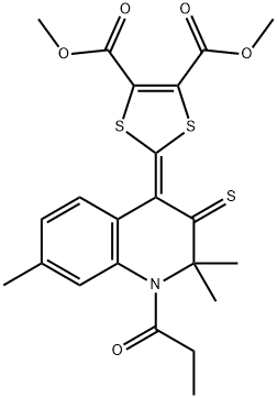 dimethyl 2-(2,2,7-trimethyl-1-propionyl-3-thioxo-2,3-dihydro-4(1H)-quinolinylidene)-1,3-dithiole-4,5-dicarboxylate Struktur