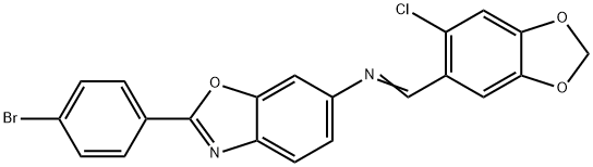 N-[2-(4-bromophenyl)-1,3-benzoxazol-6-yl]-N-[(6-chloro-1,3-benzodioxol-5-yl)methylene]amine Struktur