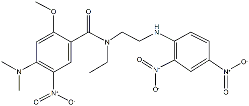 N-(2-{2,4-bisnitroanilino}ethyl)-4-(dimethylamino)-N-ethyl-5-nitro-2-methoxybenzamide Struktur