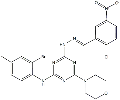 2-chloro-5-nitrobenzaldehyde [4-(2-bromo-4-methylanilino)-6-(4-morpholinyl)-1,3,5-triazin-2-yl]hydrazone Struktur