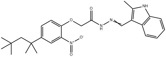 2-[2-nitro-4-(1,1,3,3-tetramethylbutyl)phenoxy]-N'-[(2-methyl-1H-indol-3-yl)methylene]acetohydrazide Struktur