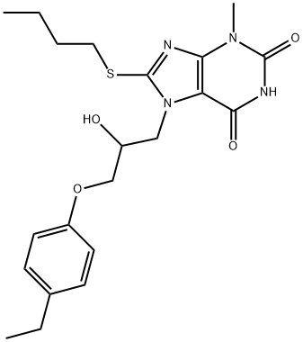 8-(butylsulfanyl)-7-[3-(4-ethylphenoxy)-2-hydroxypropyl]-3-methyl-3,7-dihydro-1H-purine-2,6-dione Struktur