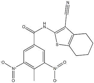 N-(3-cyano-4,5,6,7-tetrahydro-1-benzothien-2-yl)-3,5-bisnitro-4-methylbenzamide Struktur