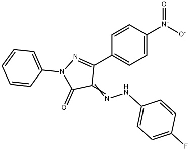 3-{4-nitrophenyl}-1-phenyl-1H-pyrazole-4,5-dione 4-[(4-fluorophenyl)hydrazone] Struktur