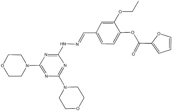 4-{2-[4,6-di(4-morpholinyl)-1,3,5-triazin-2-yl]carbohydrazonoyl}-2-ethoxyphenyl 2-furoate Struktur