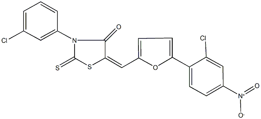 5-[(5-{2-chloro-4-nitrophenyl}-2-furyl)methylene]-3-(3-chlorophenyl)-2-thioxo-1,3-thiazolidin-4-one Struktur