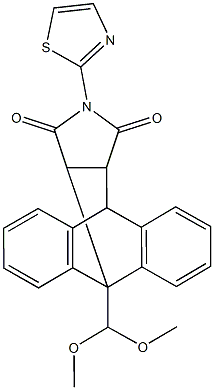 9-(dimethoxymethyl)-13-(1,3-thiazol-2-yl)-9,10-dihydro-12,14-dioxo -9,10-[3,4]pyrrolidinoanthracene Struktur