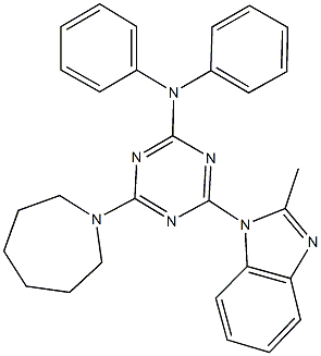 N-[4-(1-azepanyl)-6-(2-methyl-1H-benzimidazol-1-yl)-1,3,5-triazin-2-yl]-N,N-diphenylamine Struktur