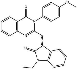 2-[(1-ethyl-2-oxo-1,2-dihydro-3H-indol-3-ylidene)methyl]-3-(4-methoxyphenyl)-4(3H)-quinazolinone Struktur