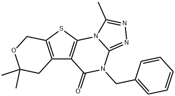 4-benzyl-1,7,7-trimethyl-6,9-dihydro-7H-pyrano[4',3':4,5]thieno[3,2-e][1,2,4]triazolo[4,3-a]pyrimidin-5(4H)-one Struktur