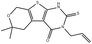 3-allyl-6,6-dimethyl-2-sulfanyl-3,5,6,8-tetrahydro-4H-pyrano[4',3':4,5]thieno[2,3-d]pyrimidin-4-one Struktur