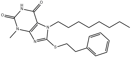 3-methyl-7-octyl-8-[(2-phenylethyl)sulfanyl]-3,7-dihydro-1H-purine-2,6-dione Struktur