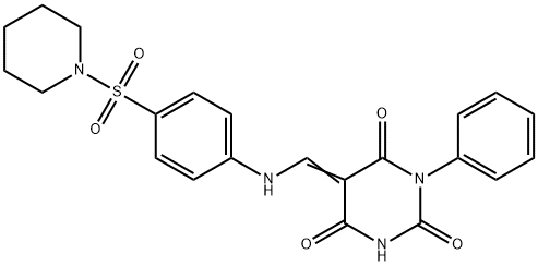 1-phenyl-5-{[4-(1-piperidinylsulfonyl)anilino]methylene}-2,4,6(1H,3H,5H)-pyrimidinetrione Struktur