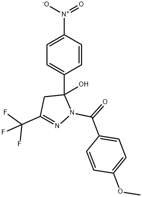 5-{4-nitrophenyl}-1-(4-methoxybenzoyl)-3-(trifluoromethyl)-4,5-dihydro-1H-pyrazol-5-ol Struktur