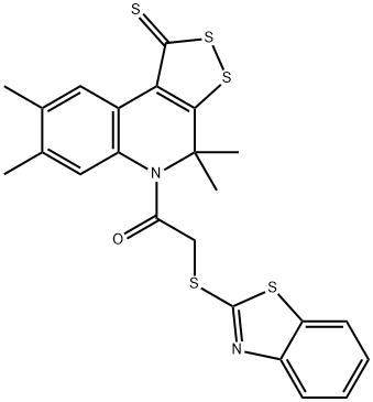 5-[(1,3-benzothiazol-2-ylsulfanyl)acetyl]-4,4,7,8-tetramethyl-4,5-dihydro-1H-[1,2]dithiolo[3,4-c]quinoline-1-thione Struktur