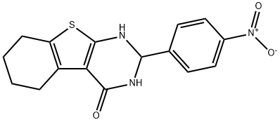 2-{4-nitrophenyl}-2,3,5,6,7,8-hexahydro[1]benzothieno[2,3-d]pyrimidin-4(1H)-one Struktur