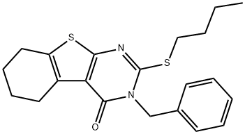 3-benzyl-2-(butylsulfanyl)-5,6,7,8-tetrahydro[1]benzothieno[2,3-d]pyrimidin-4(3H)-one Struktur