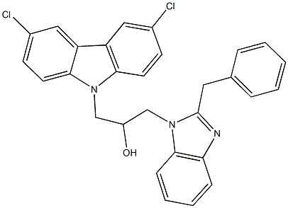 1-(2-benzyl-1H-benzimidazol-1-yl)-3-(3,6-dichloro-9H-carbazol-9-yl)-2-propanol Struktur