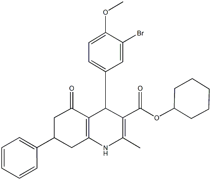 cyclohexyl 4-(3-bromo-4-methoxyphenyl)-2-methyl-5-oxo-7-phenyl-1,4,5,6,7,8-hexahydro-3-quinolinecarboxylate Struktur