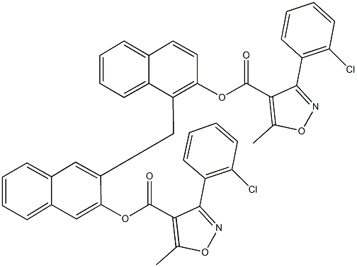 1-{[3-({[3-(2-chlorophenyl)-5-methyl-4-isoxazolyl]carbonyl}oxy)-2-naphthyl]methyl}-2-naphthyl 3-(2-chlorophenyl)-5-methyl-4-isoxazolecarboxylate Struktur