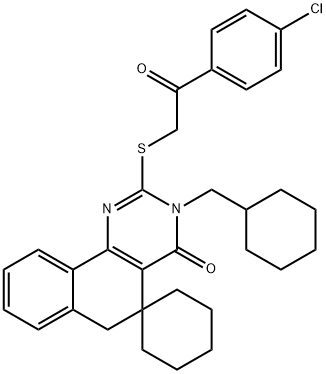 2-{[2-(4-chlorophenyl)-2-oxoethyl]sulfanyl}-3-(cyclohexylmethyl)-5,6-dihydrospiro(benzo[h]quinazoline-5,1'-cyclohexane)-4(3H)-one Struktur