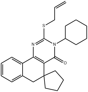 2-(allylsulfanyl)-3-cyclohexyl-5,6-dihydrospiro(benzo[h]quinazoline-5,1'-cyclopentane)-4(3H)-one Struktur