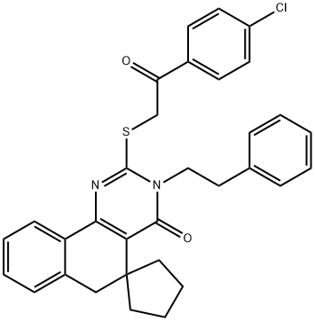 2-{[2-(4-chlorophenyl)-2-oxoethyl]sulfanyl}-3-(2-phenylethyl)-5,6-dihydro-4(3H)-oxospiro(benzo[h]quinazoline-5,1'-cyclopentane) Struktur