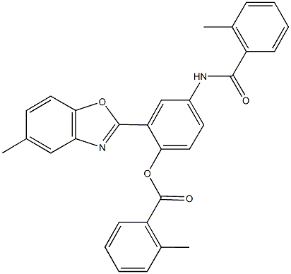 2-(5-methyl-1,3-benzoxazol-2-yl)-4-[(2-methylbenzoyl)amino]phenyl 2-methylbenzoate Struktur