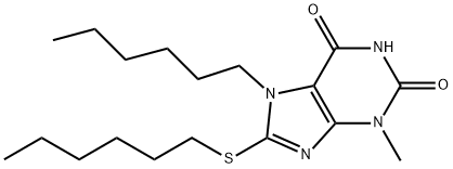 7-hexyl-8-(hexylsulfanyl)-3-methyl-3,7-dihydro-1H-purine-2,6-dione Struktur