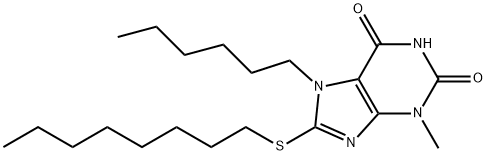 7-hexyl-3-methyl-8-(octylsulfanyl)-3,7-dihydro-1H-purine-2,6-dione Struktur