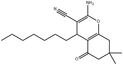 2-amino-4-heptyl-7,7-dimethyl-5-oxo-5,6,7,8-tetrahydro-4H-chromene-3-carbonitrile Struktur