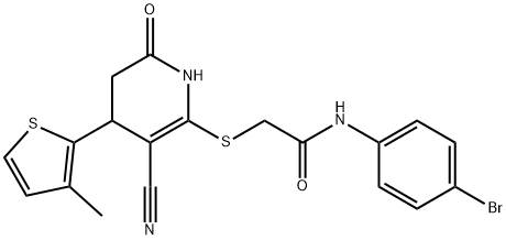 N-(4-bromophenyl)-2-{[3-cyano-4-(3-methyl-2-thienyl)-6-oxo-1,4,5,6-tetrahydro-2-pyridinyl]sulfanyl}acetamide Struktur