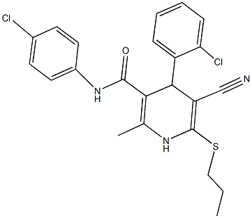 4-(2-chlorophenyl)-N-(4-chlorophenyl)-5-cyano-2-methyl-6-(propylsulfanyl)-1,4-dihydro-3-pyridinecarboxamide Struktur