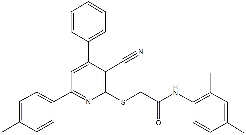 2-{[3-cyano-6-(4-methylphenyl)-4-phenyl-2-pyridinyl]sulfanyl}-N-(2,4-dimethylphenyl)acetamide Struktur