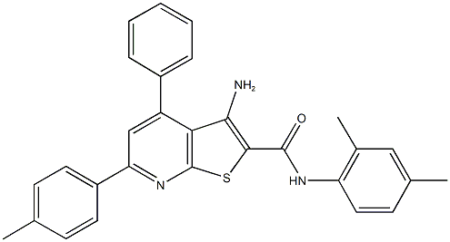 3-amino-N-(2,4-dimethylphenyl)-6-(4-methylphenyl)-4-phenylthieno[2,3-b]pyridine-2-carboxamide Struktur