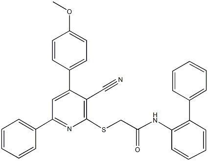 N-[1,1'-biphenyl]-2-yl-2-{[3-cyano-4-(4-methoxyphenyl)-6-phenyl-2-pyridinyl]sulfanyl}acetamide Struktur