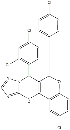 2-chloro-6-(4-chlorophenyl)-7-(2,4-dichlorophenyl)-7,12-dihydro-6H-chromeno[4,3-d][1,2,4]triazolo[1,5-a]pyrimidine Struktur