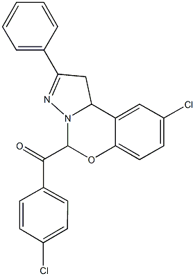 (4-chlorophenyl)(9-chloro-2-phenyl-1,10b-dihydropyrazolo[1,5-c][1,3]benzoxazin-5-yl)methanone Struktur