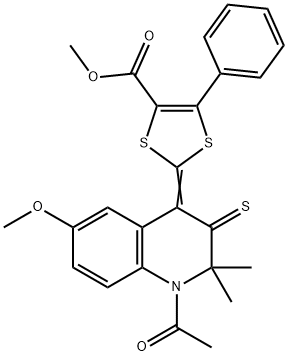 methyl 2-(1-acetyl-6-methoxy-2,2-dimethyl-3-thioxo-2,3-dihydro-4(1H)-quinolinylidene)-5-phenyl-1,3-dithiole-4-carboxylate Struktur