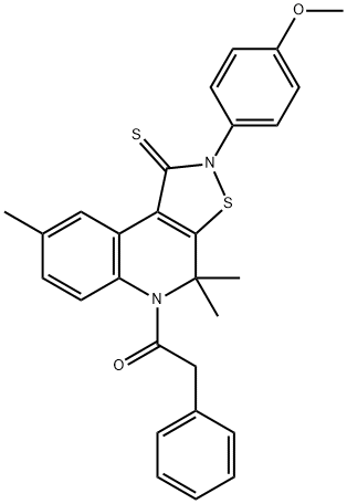 2-(4-methoxyphenyl)-4,4,8-trimethyl-5-(phenylacetyl)-4,5-dihydroisothiazolo[5,4-c]quinoline-1(2H)-thione Struktur