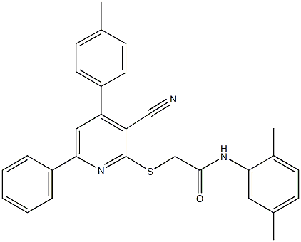 2-{[3-cyano-4-(4-methylphenyl)-6-phenyl-2-pyridinyl]sulfanyl}-N-(2,5-dimethylphenyl)acetamide Struktur