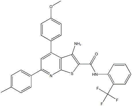 3-amino-4-(4-methoxyphenyl)-6-(4-methylphenyl)-N-[2-(trifluoromethyl)phenyl]thieno[2,3-b]pyridine-2-carboxamide Struktur