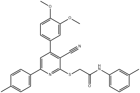 2-{[3-cyano-4-(3,4-dimethoxyphenyl)-6-(4-methylphenyl)-2-pyridinyl]sulfanyl}-N-(3-methylphenyl)acetamide Struktur