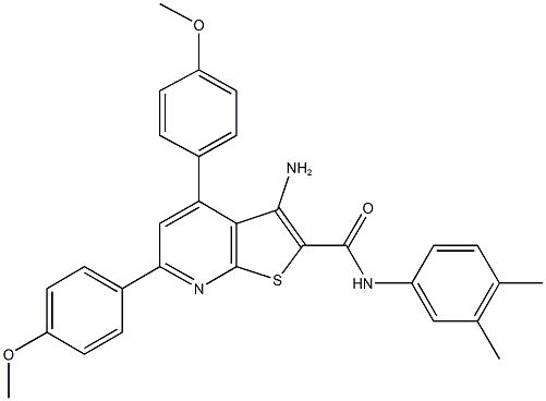 3-amino-N-(3,4-dimethylphenyl)-4,6-bis(4-methoxyphenyl)thieno[2,3-b]pyridine-2-carboxamide Struktur