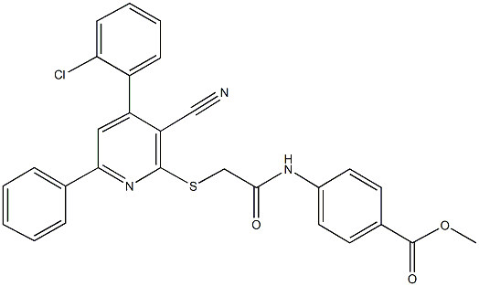 methyl 4-[({[4-(2-chlorophenyl)-3-cyano-6-phenyl-2-pyridinyl]sulfanyl}acetyl)amino]benzoate Struktur