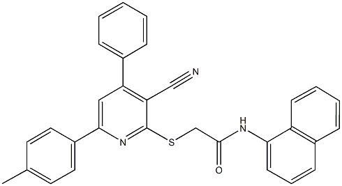 2-{[3-cyano-6-(4-methylphenyl)-4-phenyl-2-pyridinyl]sulfanyl}-N-(1-naphthyl)acetamide Struktur